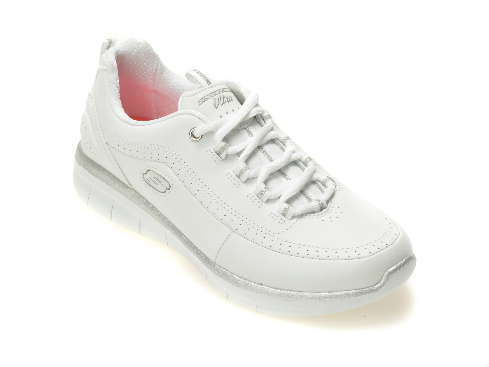 Pantofi SKECHERS albi, 12363, din piele naturala